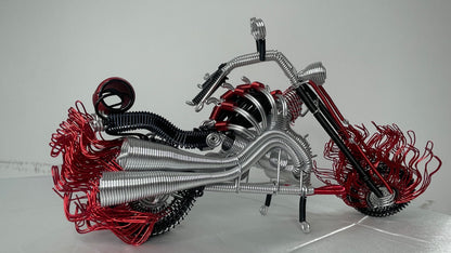 Flame-Themed Wire Motorcycle Model - Artisan Handcrafted Metal Sculpture