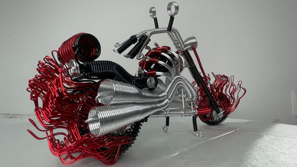 Flame-Themed Wire Motorcycle Model - Artisan Handcrafted Metal Sculpture